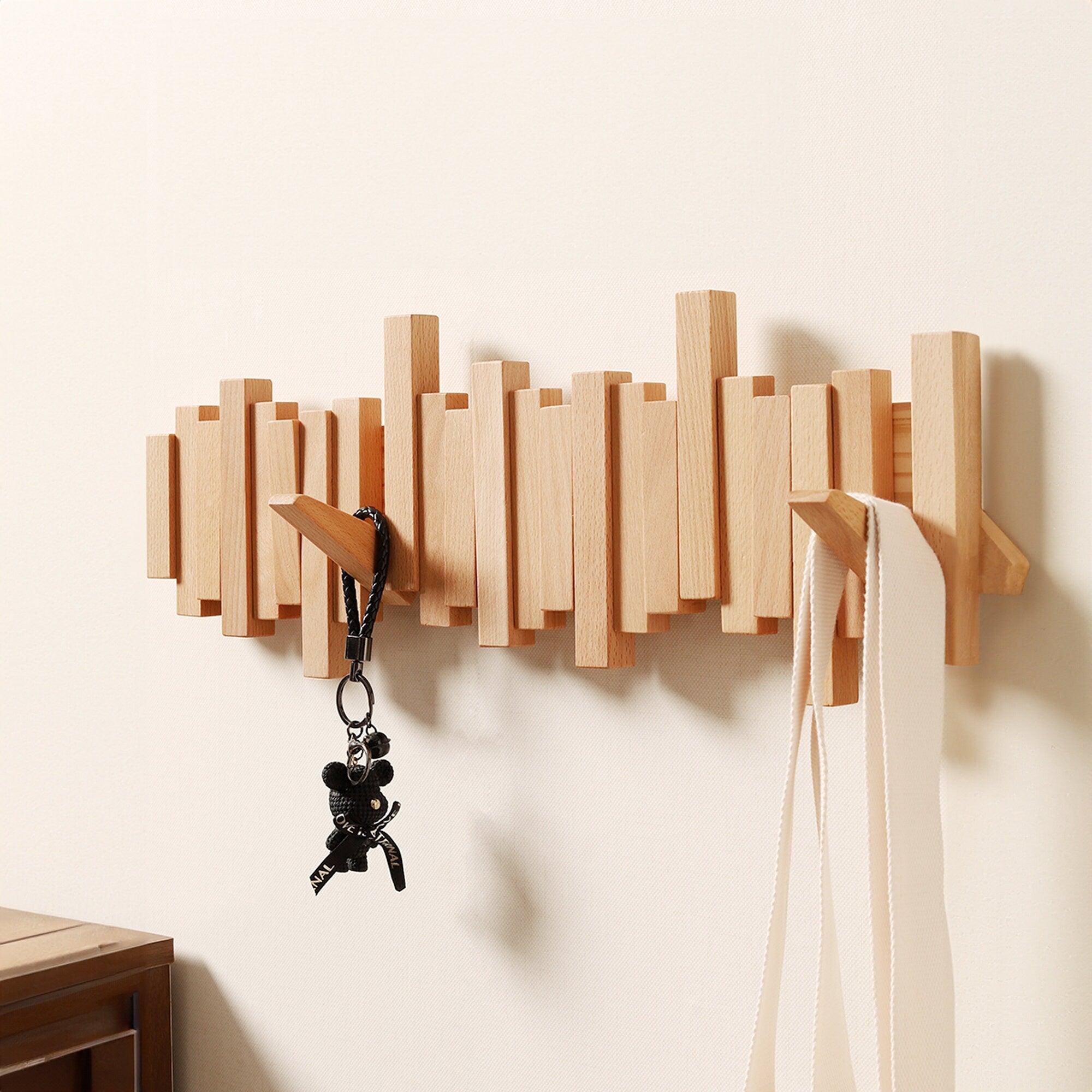 Unique Irregular Wood Wall Mounted Piano Coat Rack