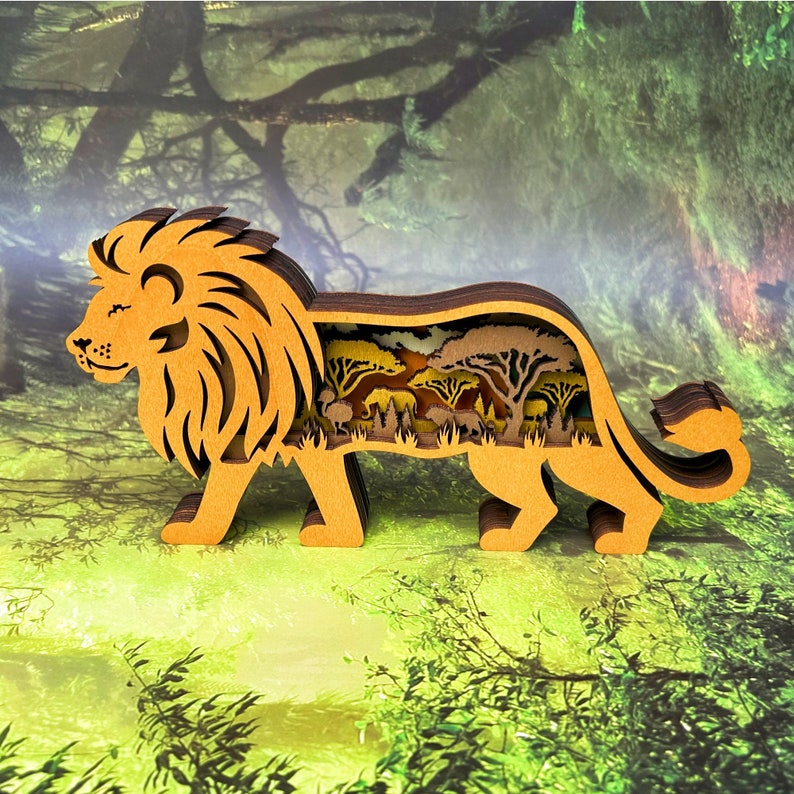 Wooden Carved 3D Multi-layer Hollowing Lion