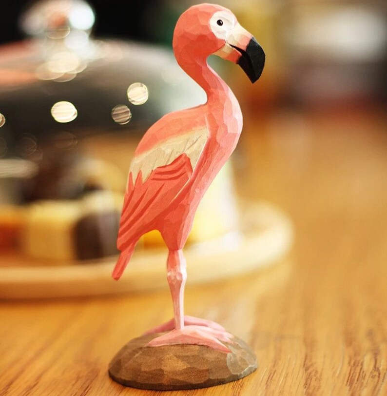 Handmade Wooden Flamingo, Pink Flamingo Statue For Home Decor