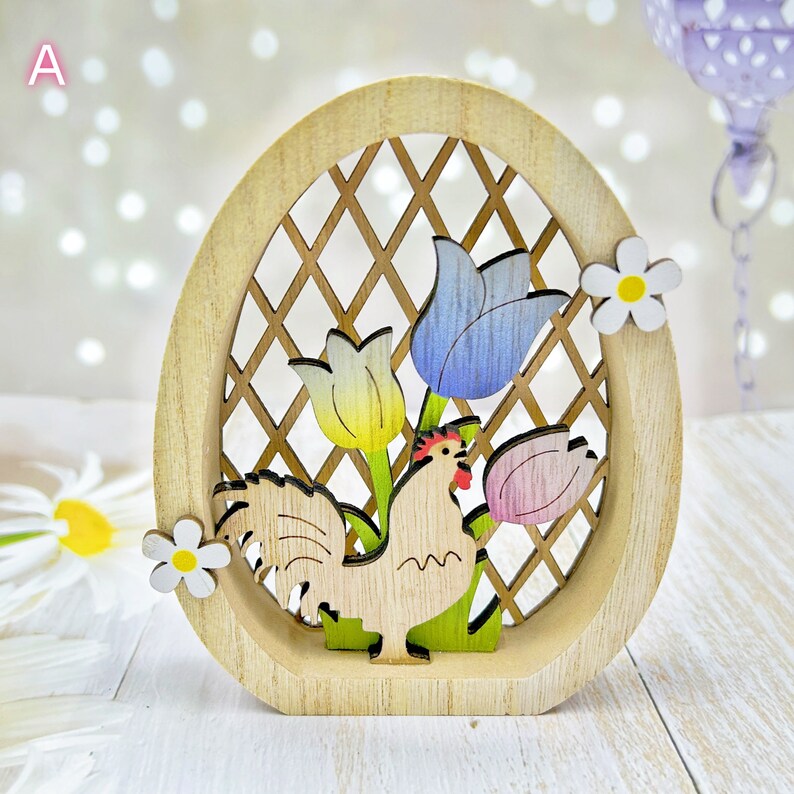 Wooden Carved 3D Bunny And Chicken Desk Decoration,Easter Egg