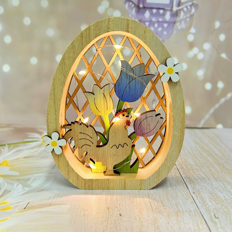 Wooden Carved 3D Bunny And Chicken Desk Decoration,Easter Egg