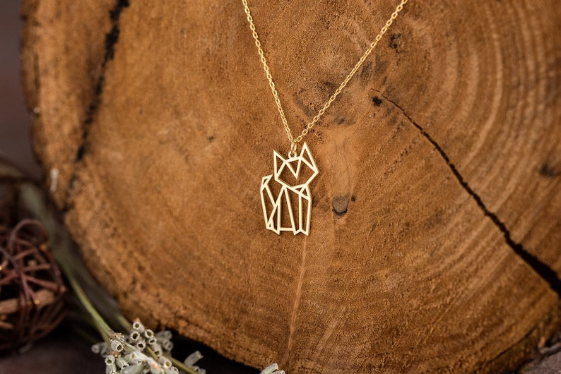 Sterling Silver Cat Necklace: Personalized Geometric Cat Pendant
