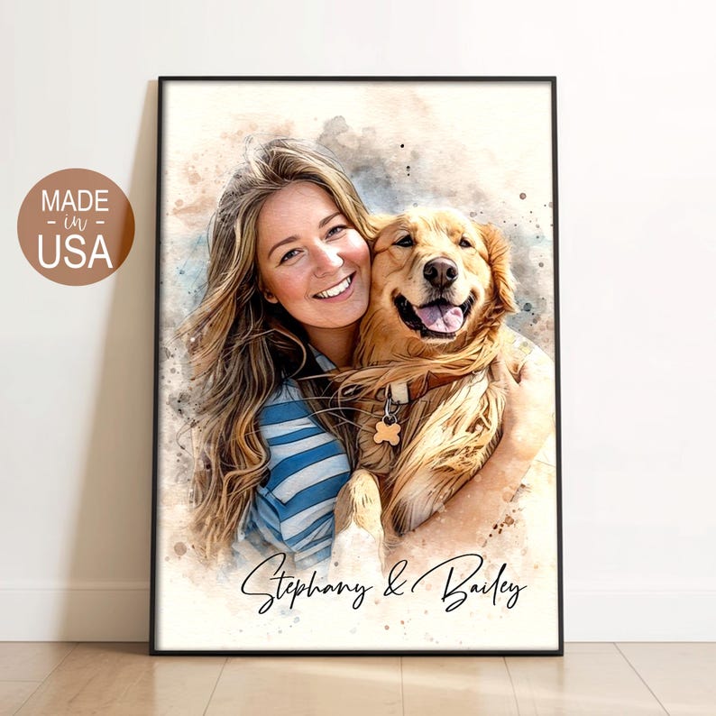 Custom Watercolor Pet Portrait, Dog Lovers Portrait From Photo, Pets Loss Gift, Dogs Memorial