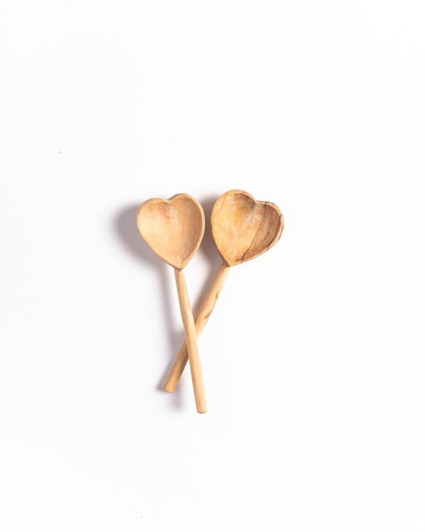 Wood Heart Teaspoon Set ， Hand-carved Olive Wood